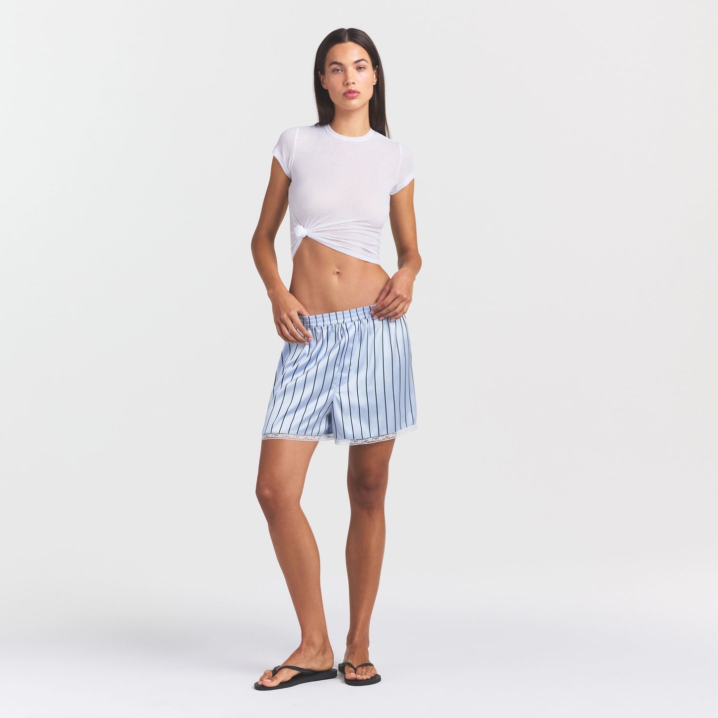 SKIMS Woven Shine Sleep Boxer With Lace