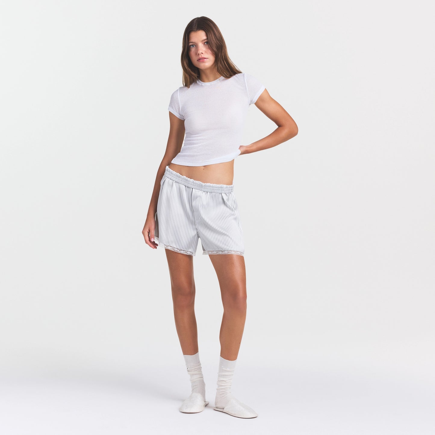 SKIMS Woven Shine Sleep Boxer With Lace