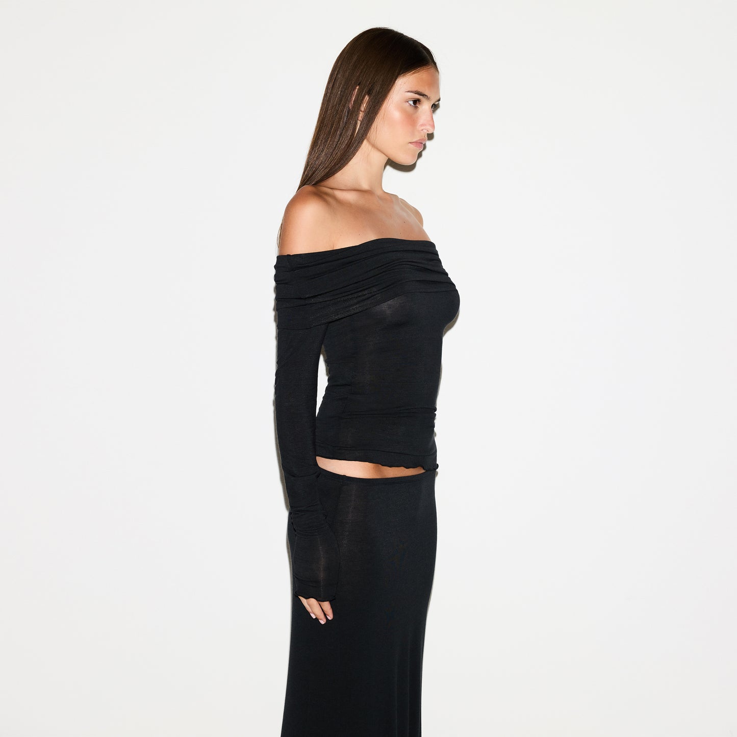 SKIMS Sheer Modal Off Shoulder Long Sleeve