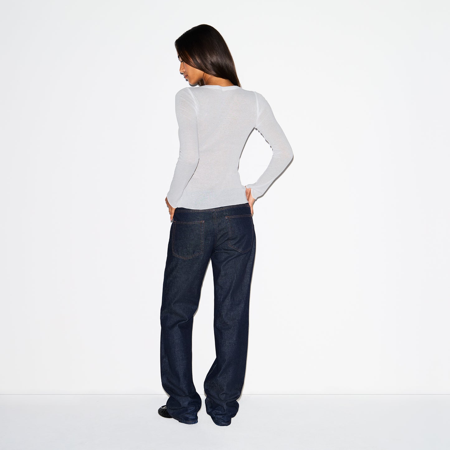 SKIMS Sheer Cotton Long Sleeve Wide Crew