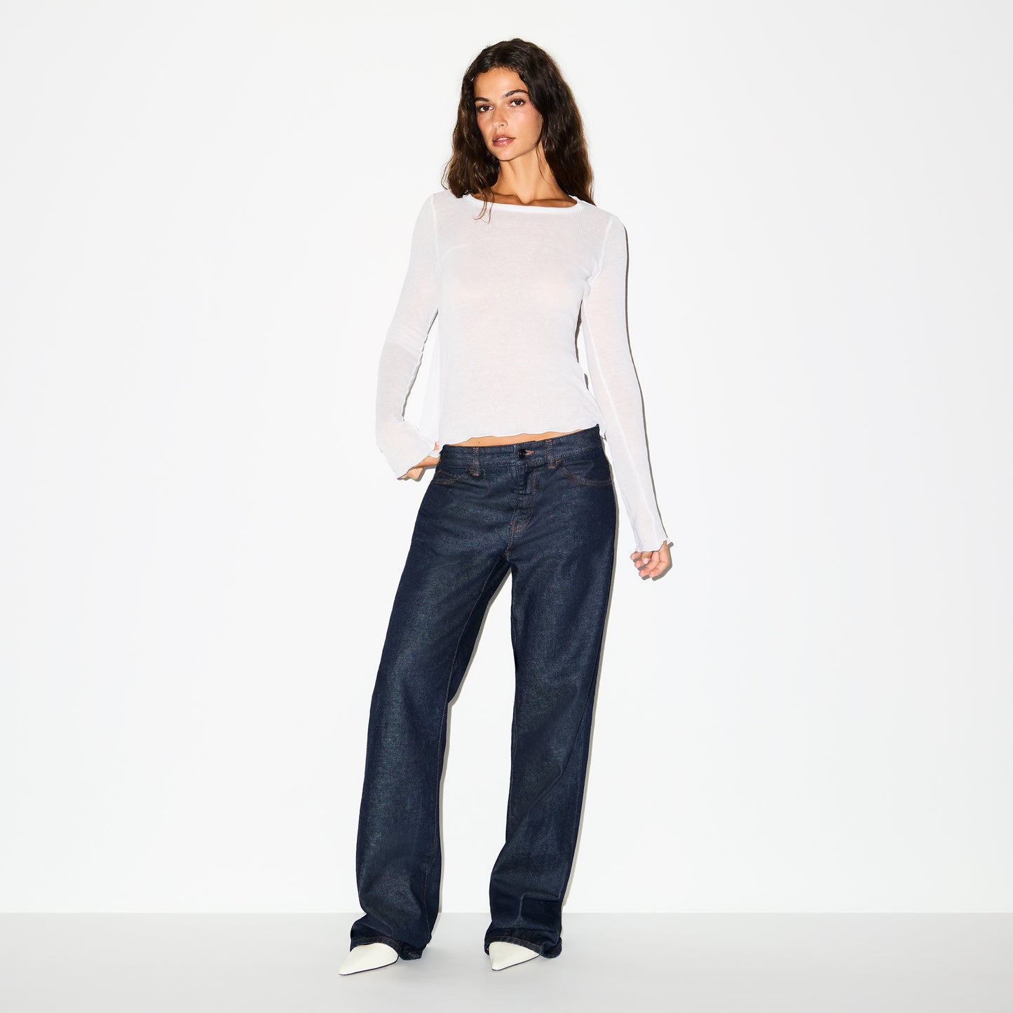 SKIMS Sheer Cotton Long Sleeve Wide Crew