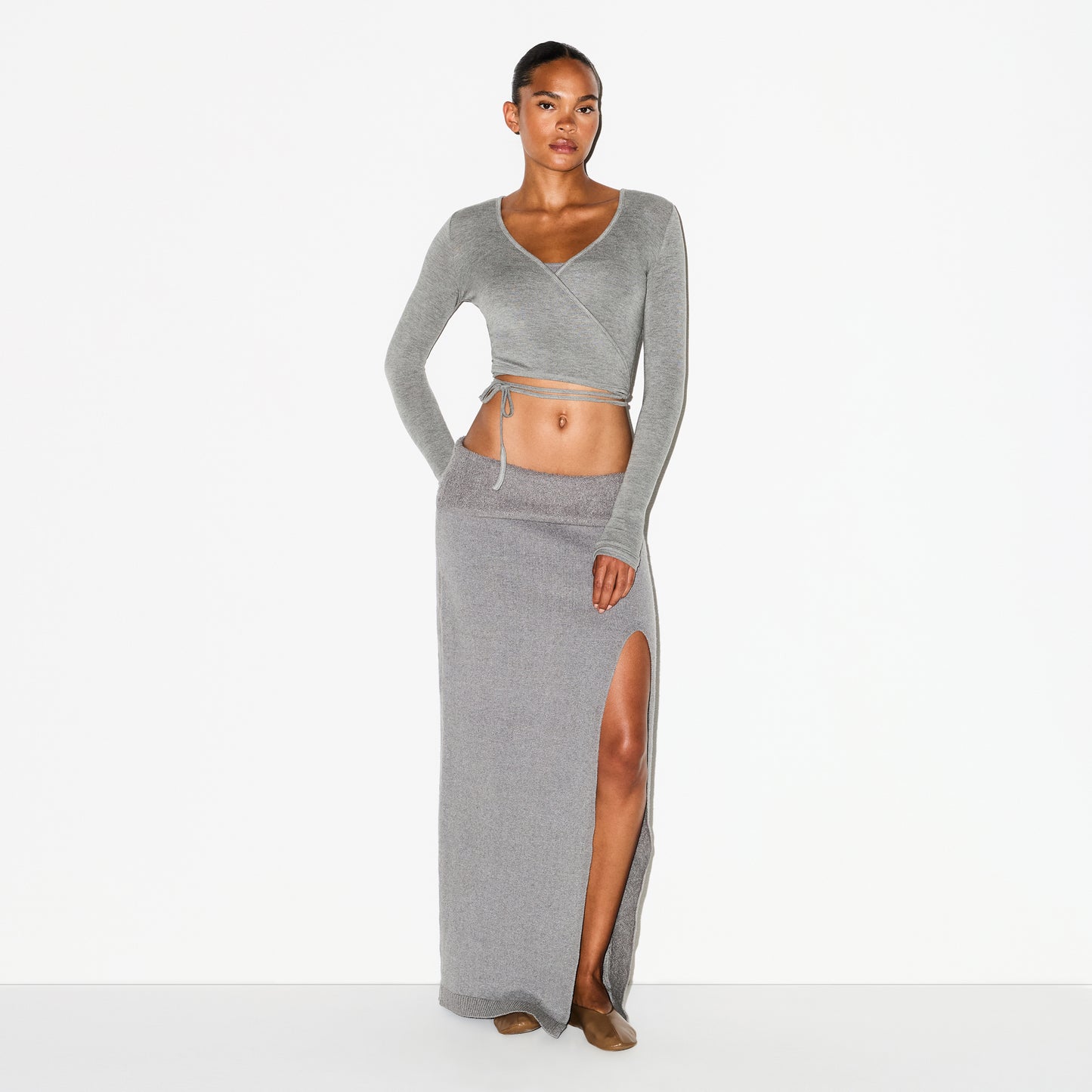 SKIMS Textured Knit High Slit Long Skirt