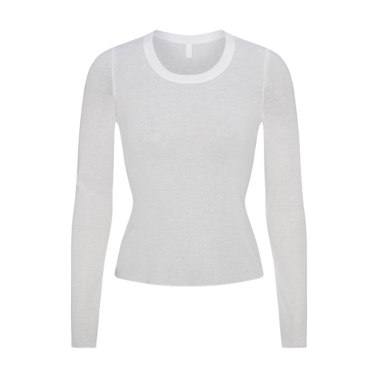 SKIMS Sheer Cotton Long Sleeve Wide Crew
