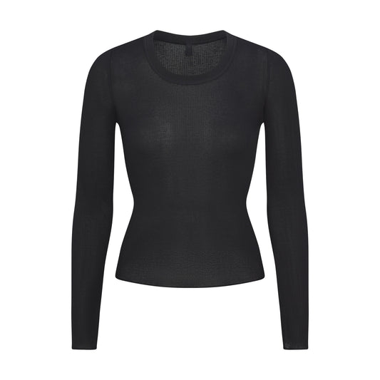 SKIMS Sheer Cotton Long Sleeve Wide Crew