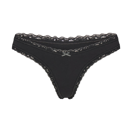 SKIMS Lightweight Cotton Lace Trim Thong